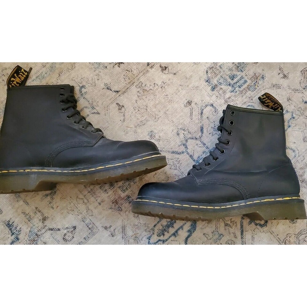 Dr. Doc Martens PASCAL black leather combat boot, fits like women’s size 10 - Picture 2 of 12
